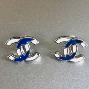 Chanel blue stripes CC earrings